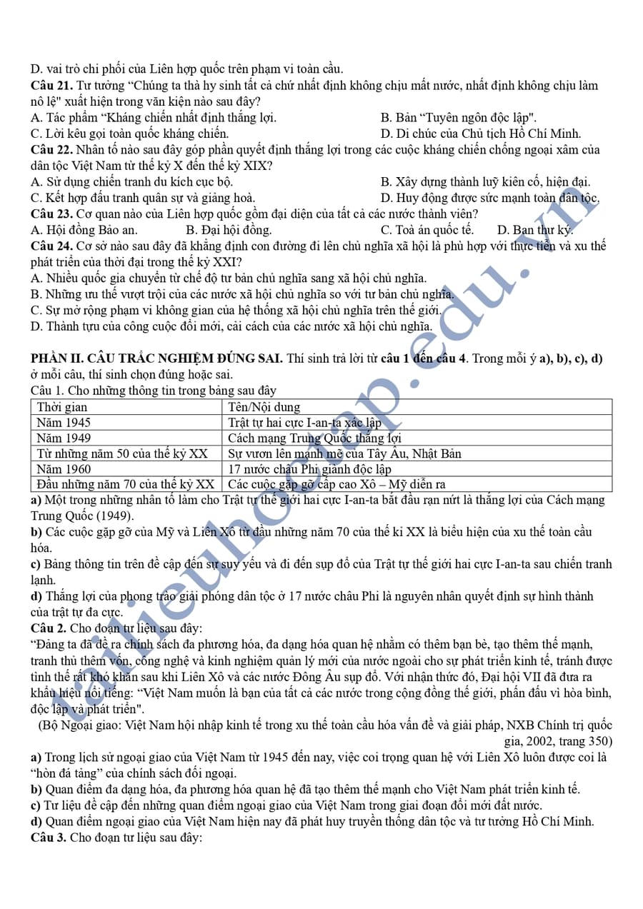 Đề thi thử tốt nghiệp môn sử tỉnh Hoà Bình 2025 lần 2 3