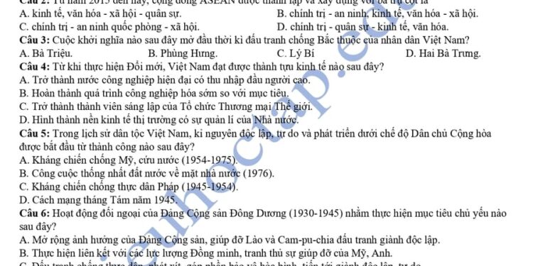 Đề thi thử tốt nghiệp môn sử tỉnh Hưng Yên 2025 có đáp án