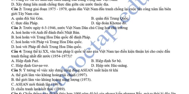 Đề thi thử tốt nghiệp môn sử tỉnh Lâm Đồng 2025 có đáp án