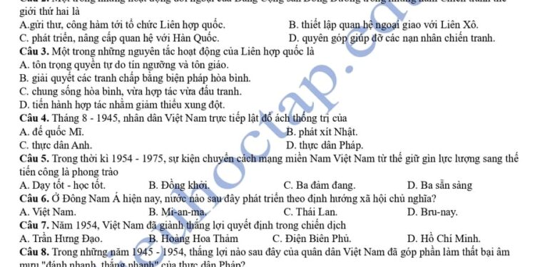 Đề thi thử tốt nghiệp môn lịch sử tỉnh Nam Định 2025 lần 1