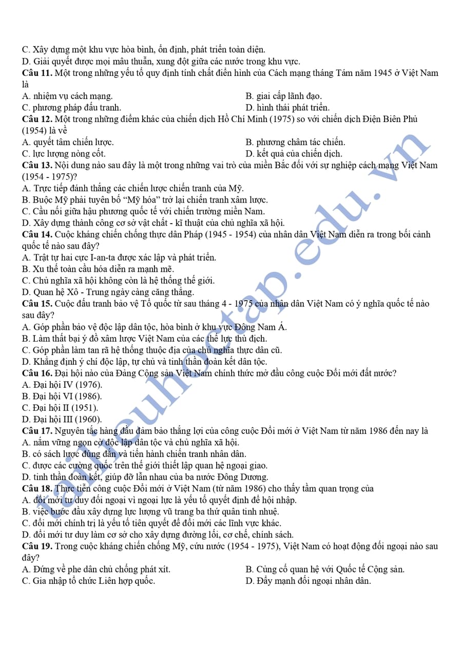 Đề thi thử lịch sử THPTQG tỉnh Quảng Ninh 2025 2