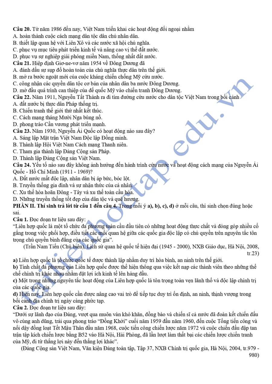 Đề thi thử lịch sử THPTQG tỉnh Quảng Ninh 2025 3