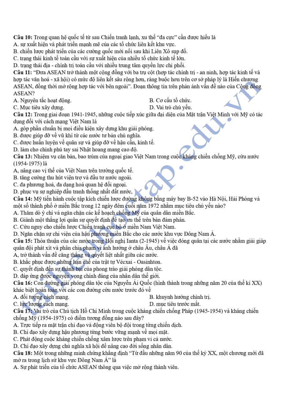 Đề thi khảo sát môn lịch sử Thái Bình 2025 lần 2  2