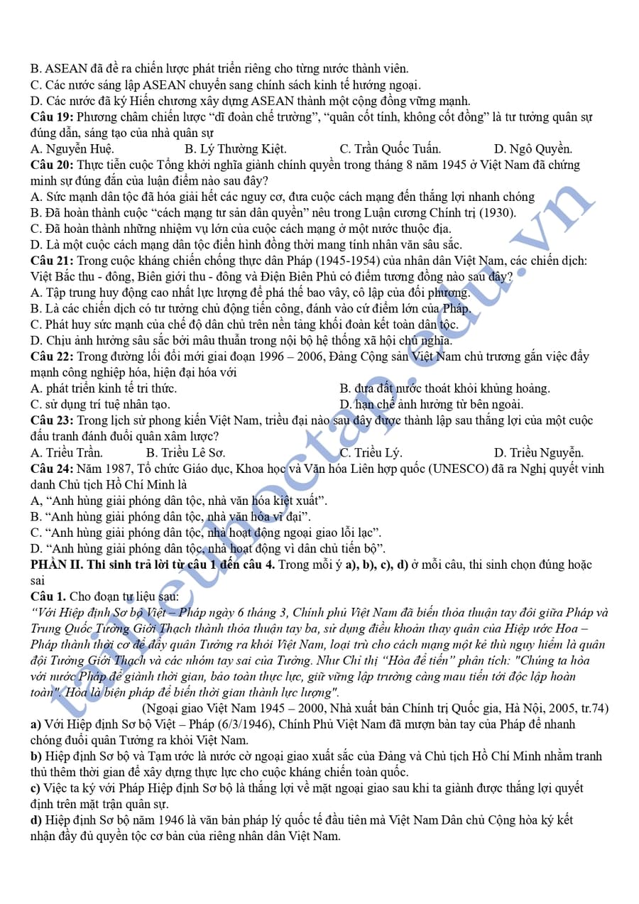 Đề thi khảo sát môn lịch sử Thái Bình 2025 lần 2 3