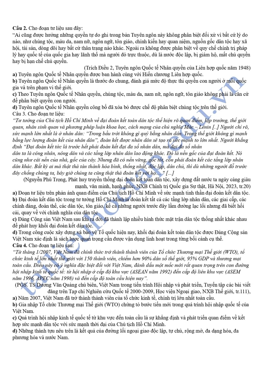 Đề thi khảo sát môn lịch sử Thái Bình 2025 lần 2 4