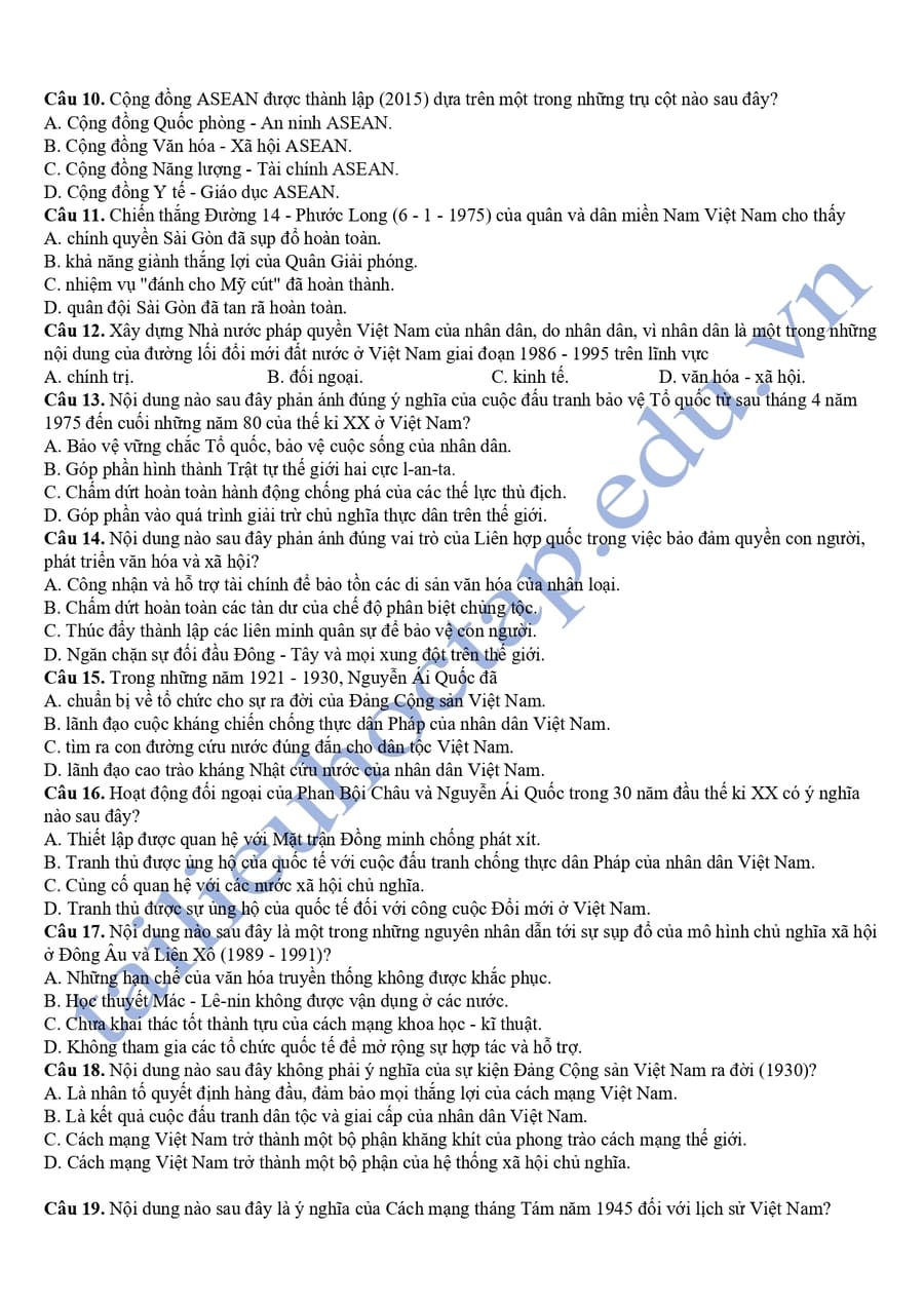 Đề thi thử tốt nghiệp môn sử tỉnh Thái Nguyên 2025 lần 2 2