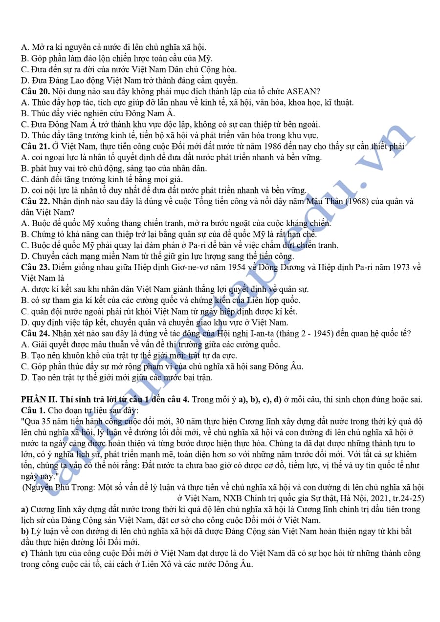 Đề thi thử tốt nghiệp môn sử tỉnh Thái Nguyên 2025 lần 2 3