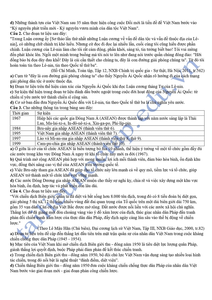 Đề thi thử tốt nghiệp môn sử tỉnh Thái Nguyên 2025 lần 2 4