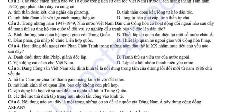 Đề thi thử tốt nghiệp môn sử tỉnh Tiền Giang 2025 có đáp án