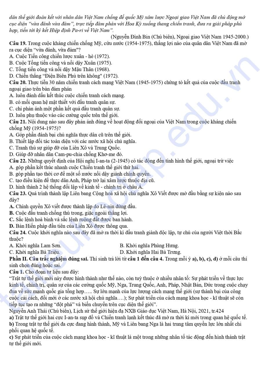 Đề thi thử tốt nghiệp môn sử tỉnh Tiền Giang 2025 3