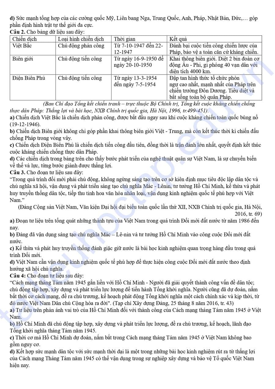 Đề thi thử tốt nghiệp môn sử tỉnh Tiền Giang 2025 4