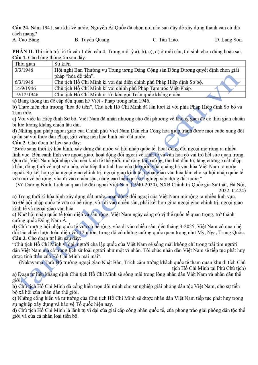 Đề kiểm tra HK2 lịch sử lớp 12 Vĩnh Long 2025 3