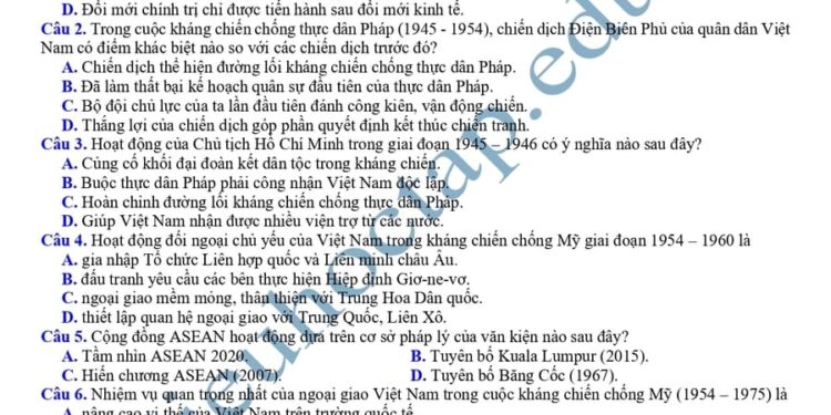 Đề thi thử môn sử liên trường THPT Hà Nội 2025 có đáp án