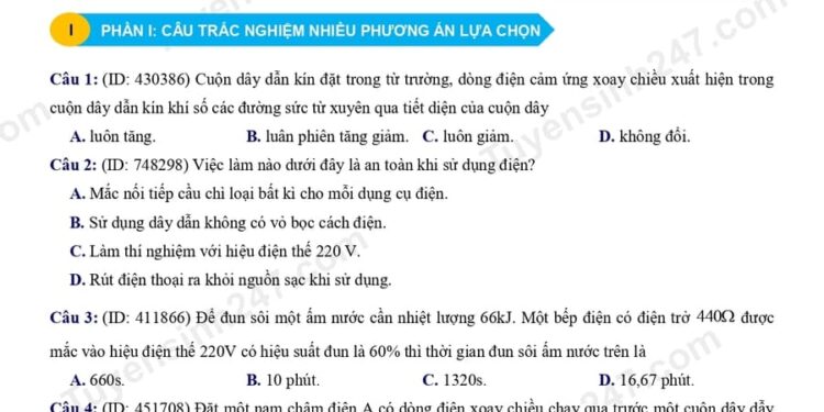 Bộ đề thi khoa học tự nhiên lớp 9 học kì 2 Cánh Diều