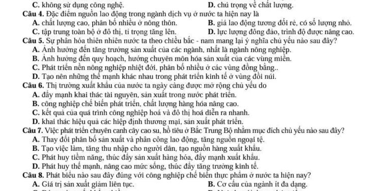 Đề thi khảo sát môn địa lí lớp 12 Hải Phòng 2025 lần 2