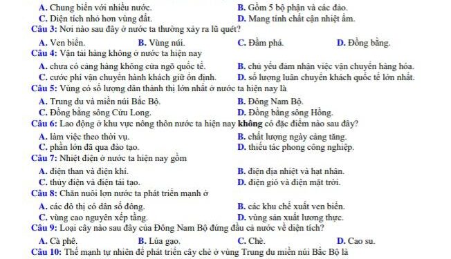 Đề thi thử địa thpt quốc gia 2025 tỉnh Nam Định lần 1