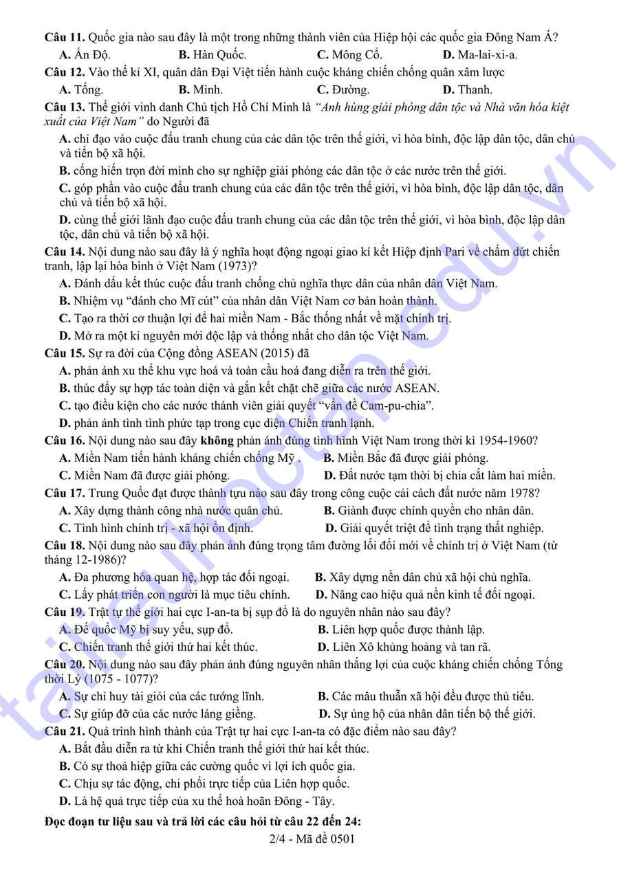 Đề thi thử tốt nghiệp môn lịch sử Hậu Giang 2025 lần 2 2