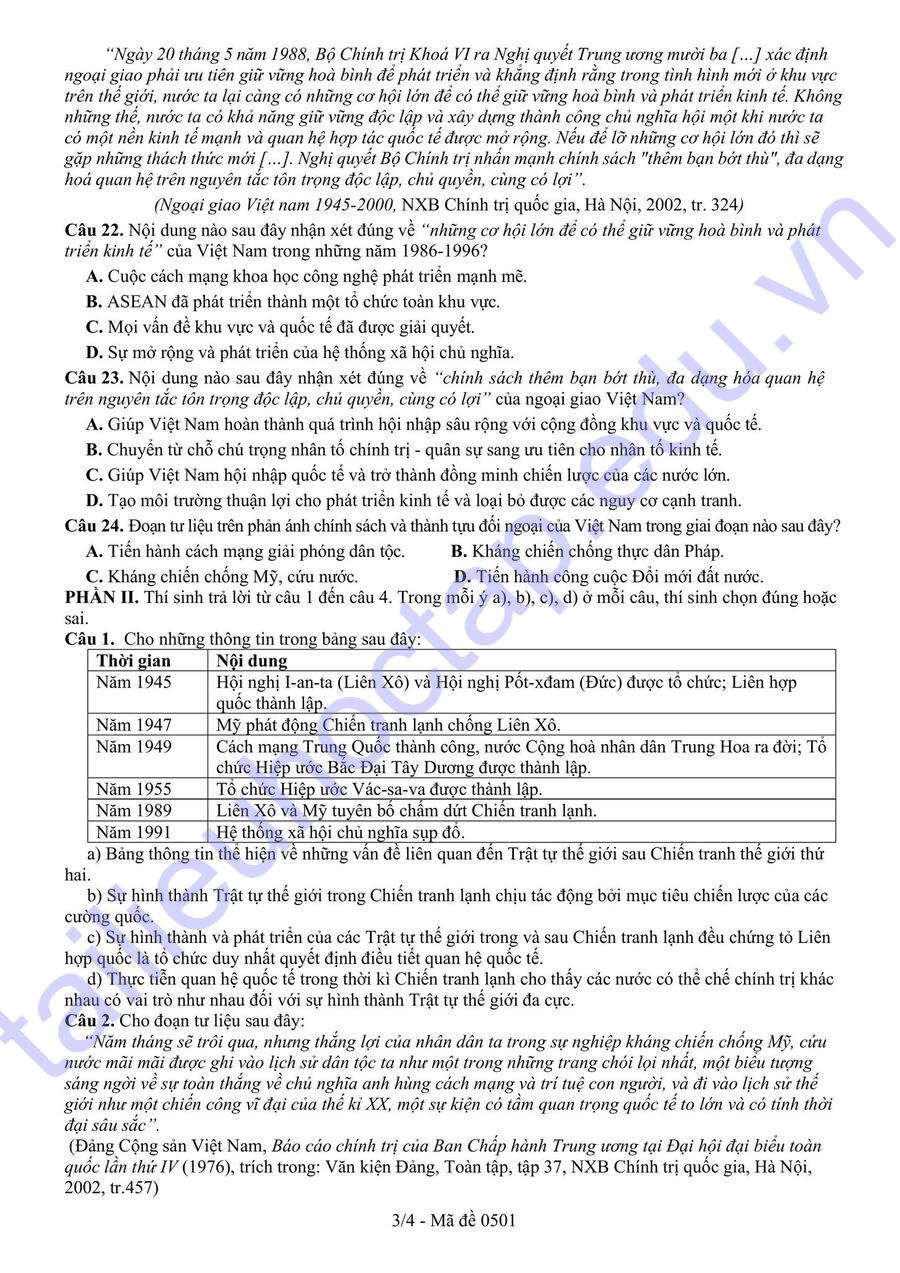 Đề thi thử tốt nghiệp môn lịch sử Hậu Giang 2025 lần 2 3