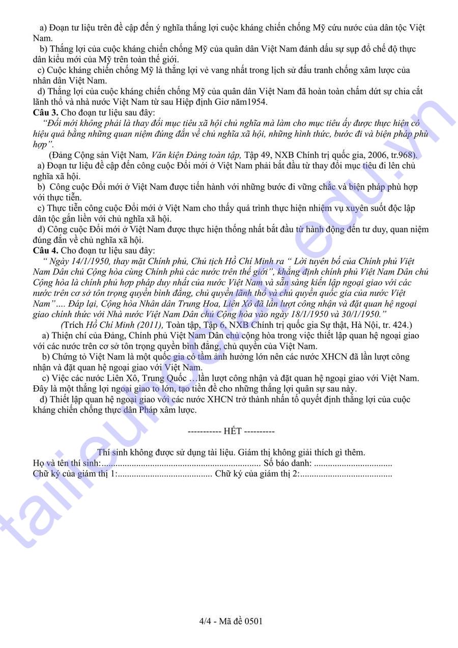 Đề thi thử tốt nghiệp môn lịch sử Hậu Giang 2025 lần 2 4