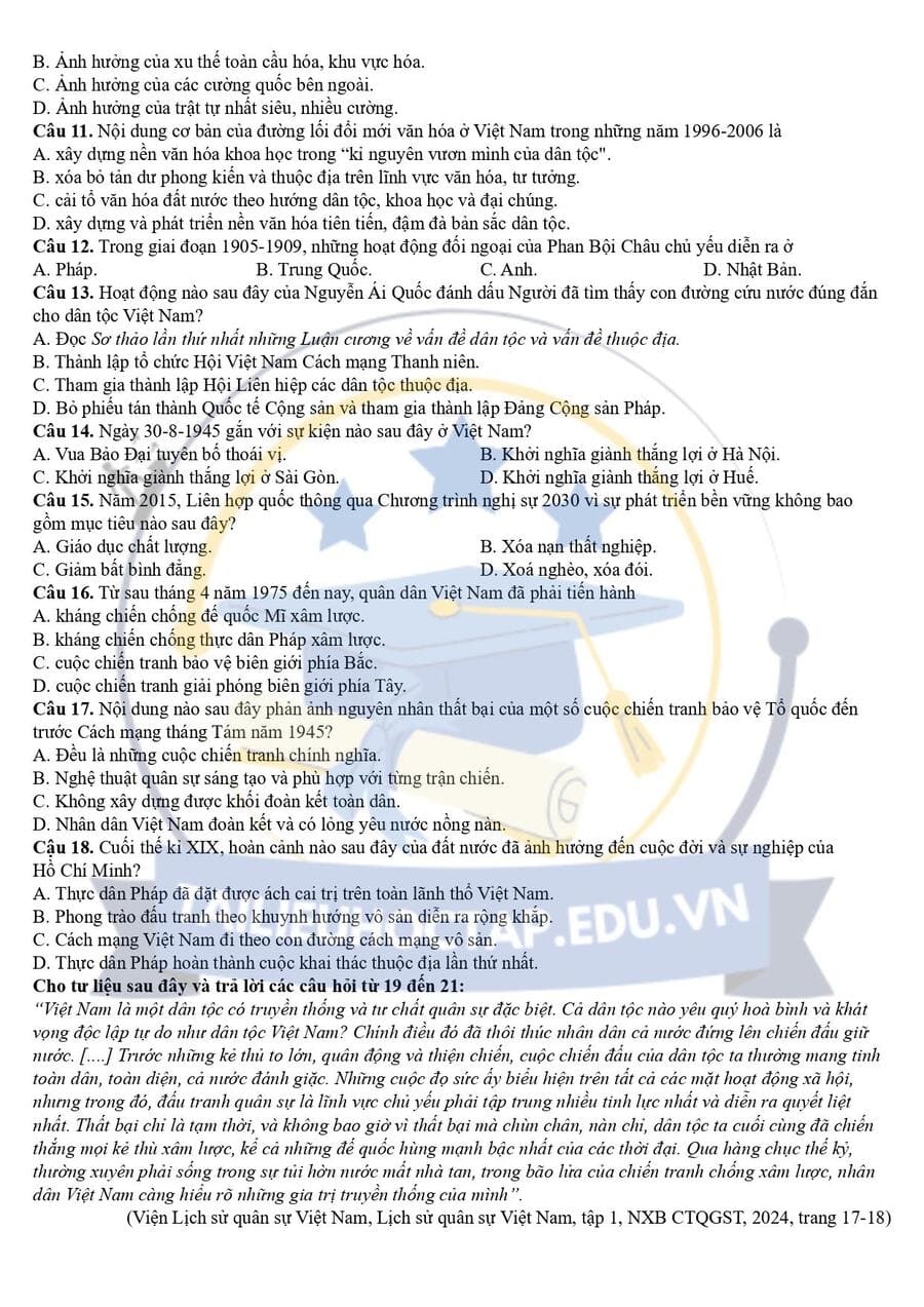 Đề thi thử tốt nghiệp môn sử chuyên Phan Bội Châu 2025 lần 2 2