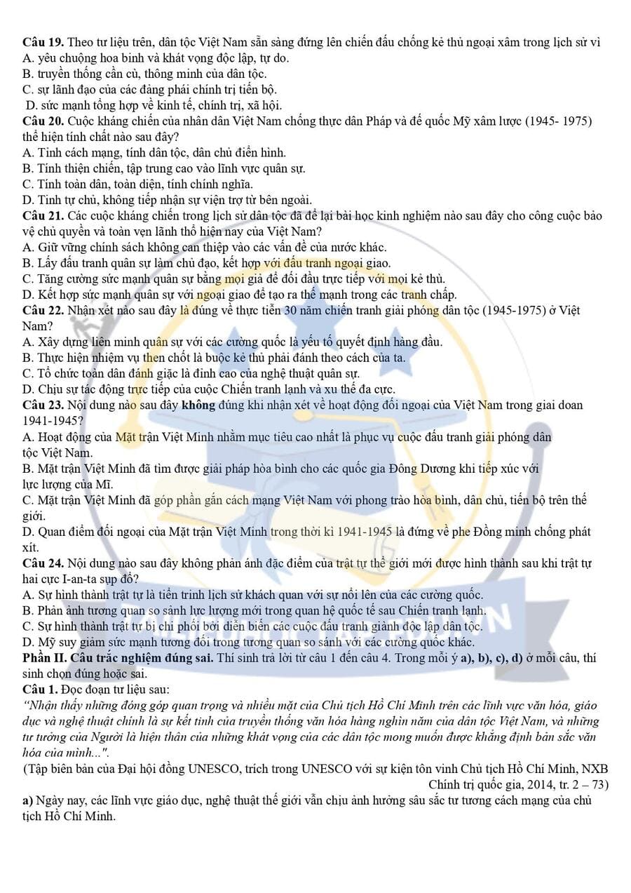 Đề thi thử tốt nghiệp môn sử chuyên Phan Bội Châu 2025 lần 2 3