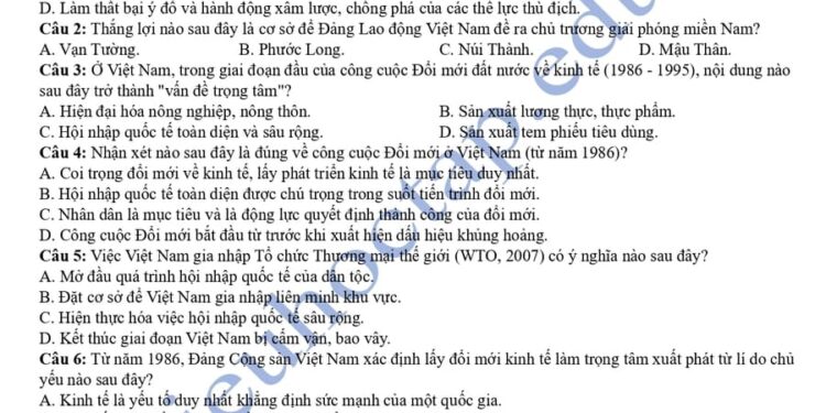 Đề thi thử tốt nghiệp môn sử cụm THPT Tuyên Quang Vĩnh Phúc 2025
