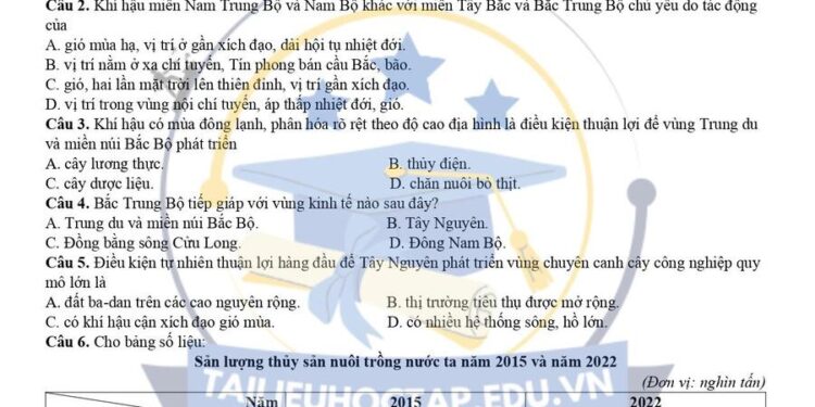 Đề thi thử tốt nghiệp môn địa lí liên trường Bắc Ninh lần 3