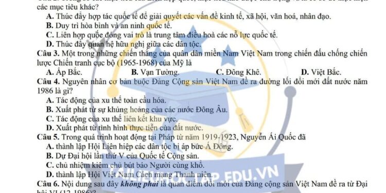 Đề thi thử tốt nghiệp môn sử tỉnh Đồng Tháp 2025 có đáp án