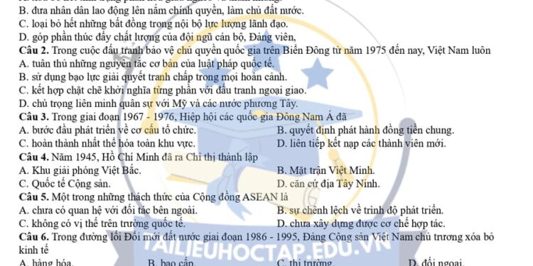 Đề thi thử lịch sử thpt quốc gia 2025 tỉnh Nam Định lần 2