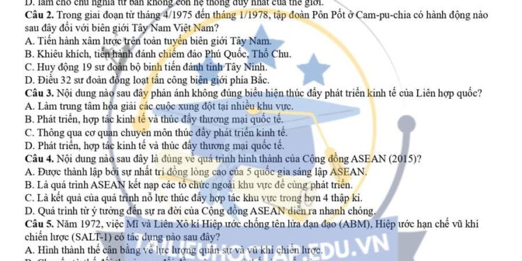 Đề thi thử tốt nghiệp môn sử thpt Đông Triều 2025 lần 3