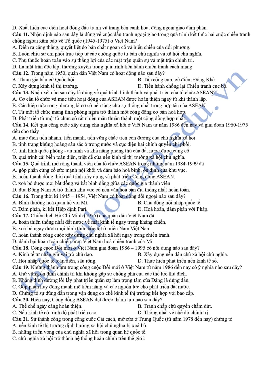 Đề thi thử tốt nghiệp môn sử THPT Gio Linh 2025 2