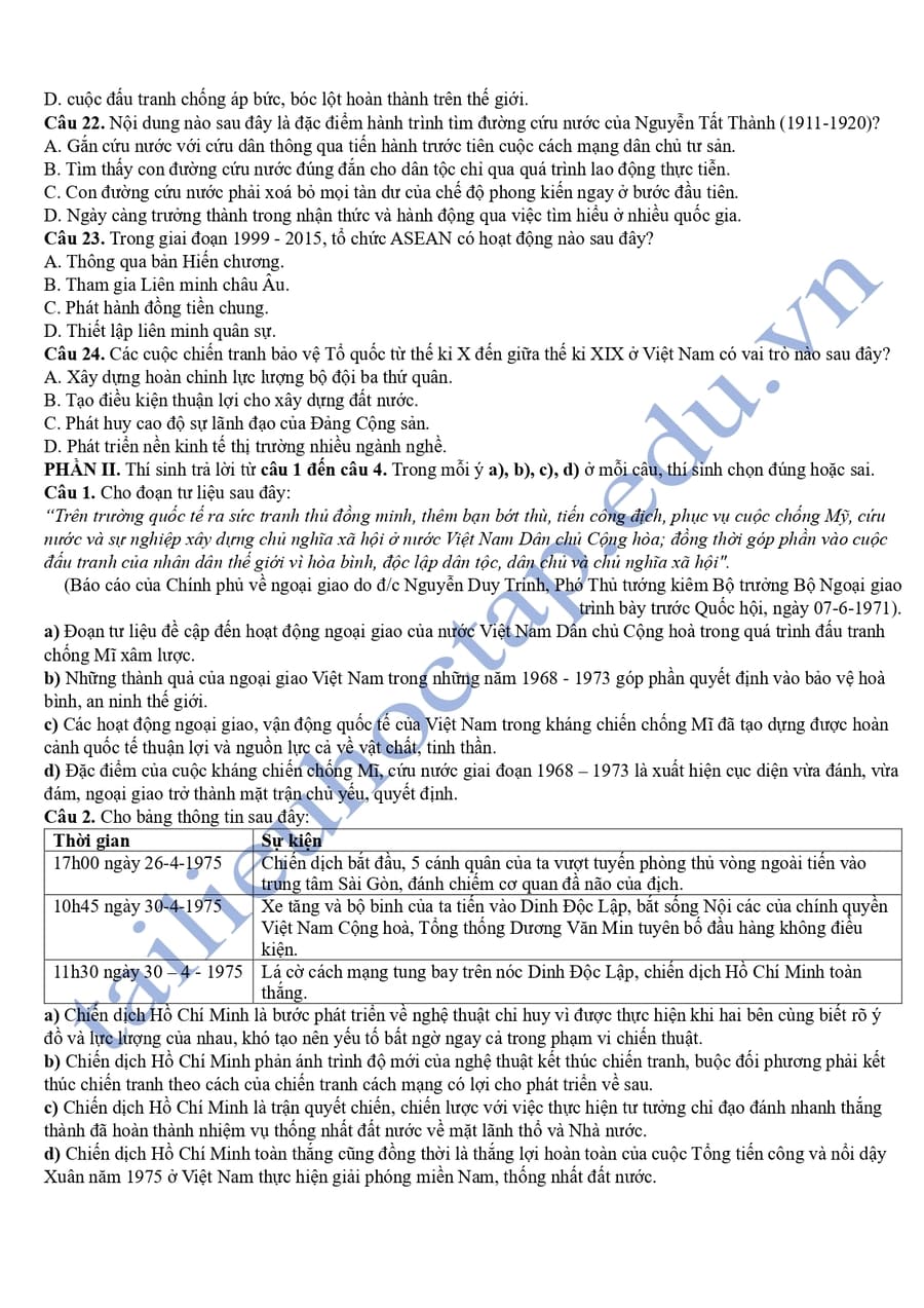 Đề thi thử tốt nghiệp môn sử THPT Gio Linh 2025 3