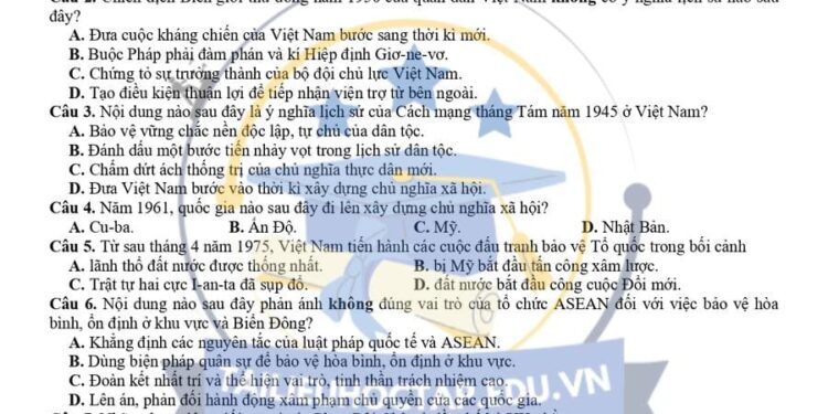 Đề thi thử tốt nghiệp môn sử liên trường Bắc Ninh 2025 lần 3