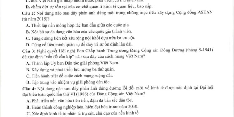 Đề thi lịch sử SPT Đại Học Sư Phạm Hà Nội 2025 có đáp án