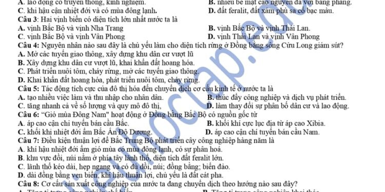Đề thi thử tốt nghiệp môn địa lí tỉnh Thái Bình 2025 lần 2