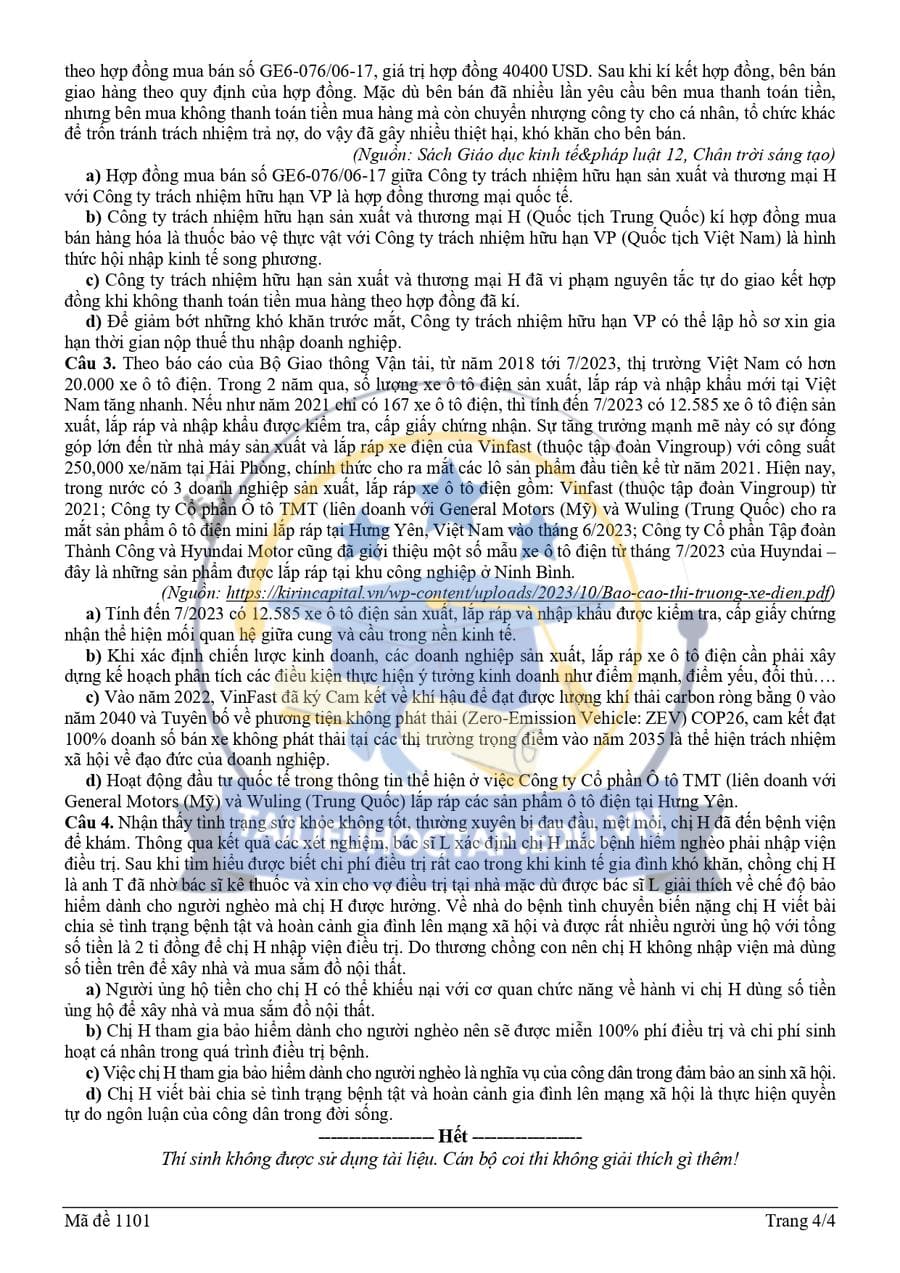 Đề thi thử tốt nghiệp kinh tế pháp luật Vĩnh Phúc 2025 lần 3 4