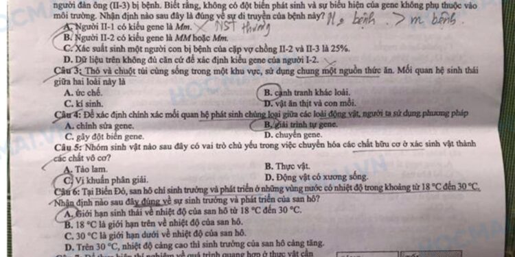 Đề thi tốt nghiệp môn sinh THPT quốc gia 2025