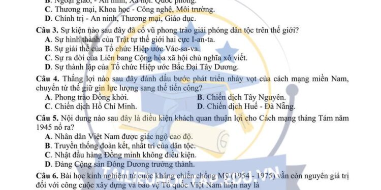 Đề thi thử tốt nghiệp môn sử tỉnh Điện Biên 2025 có đáp án