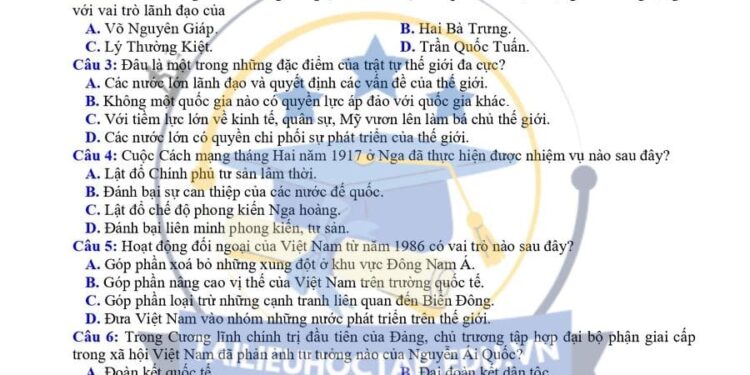 Đề thi thử tốt nghiệp lịch sử Cụm Thi Đua Số 2 2025 có đáp án