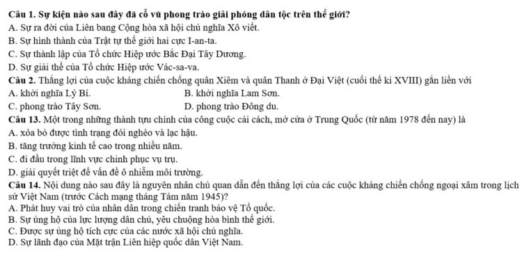 Tổng hợp Kiến thức lịch sử lớp 11 ôn thi THPT quốc gia 2025