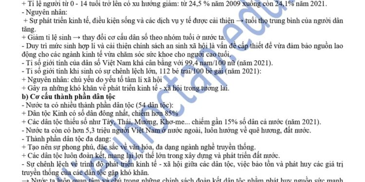 Lý thuyết địa lí lớp 12 bài 6: Dân số Việt Nam Chi tiết