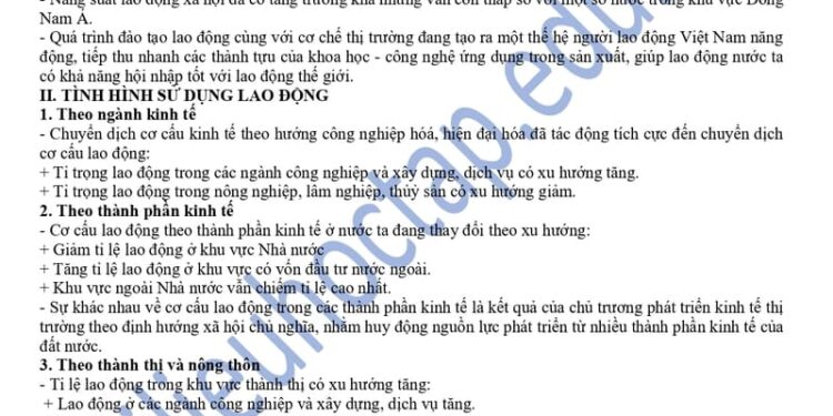Lý thuyết địa lí lớp 12 bài 7: Lao động và việc làm