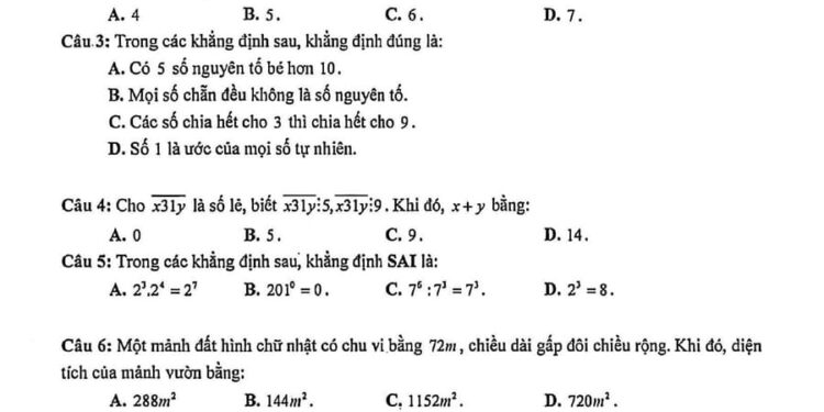 Đề thi toán lớp 6 giữa HK1 THCS Lương Thế Vinh 2025