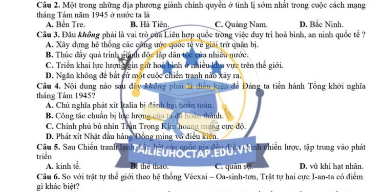 Đề thi giữa HK1 Lịch Sử 12 THPT Hùng Vương 2024 có đáp án