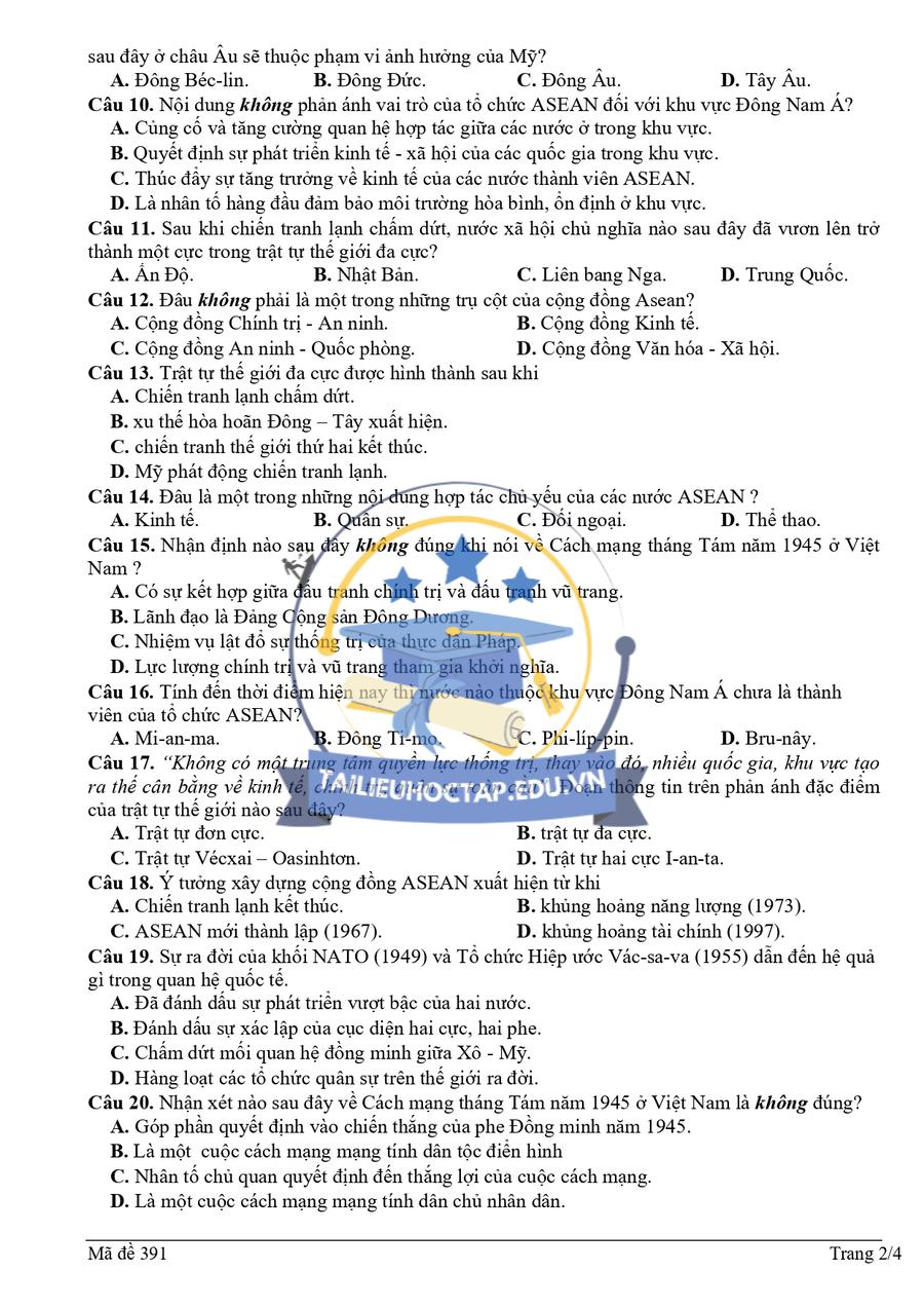 Đề thi giữa HK1 Lịch Sử 12 THPT Hùng Vương 2024  2