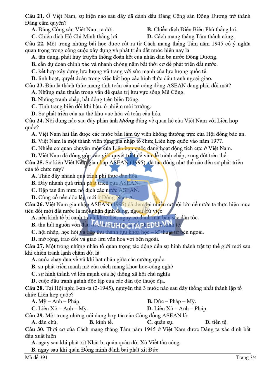 Đề thi giữa HK1 Lịch Sử 12 THPT Hùng Vương 2024  3