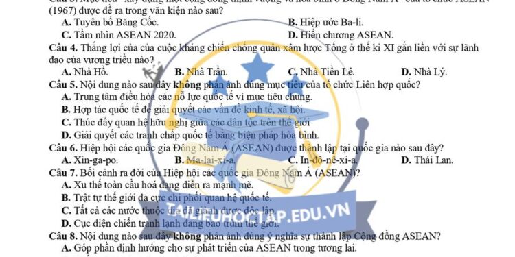 Đề thi KSCL môn lịch sử lớp 12 cụm THPT Bắc Ninh 2026