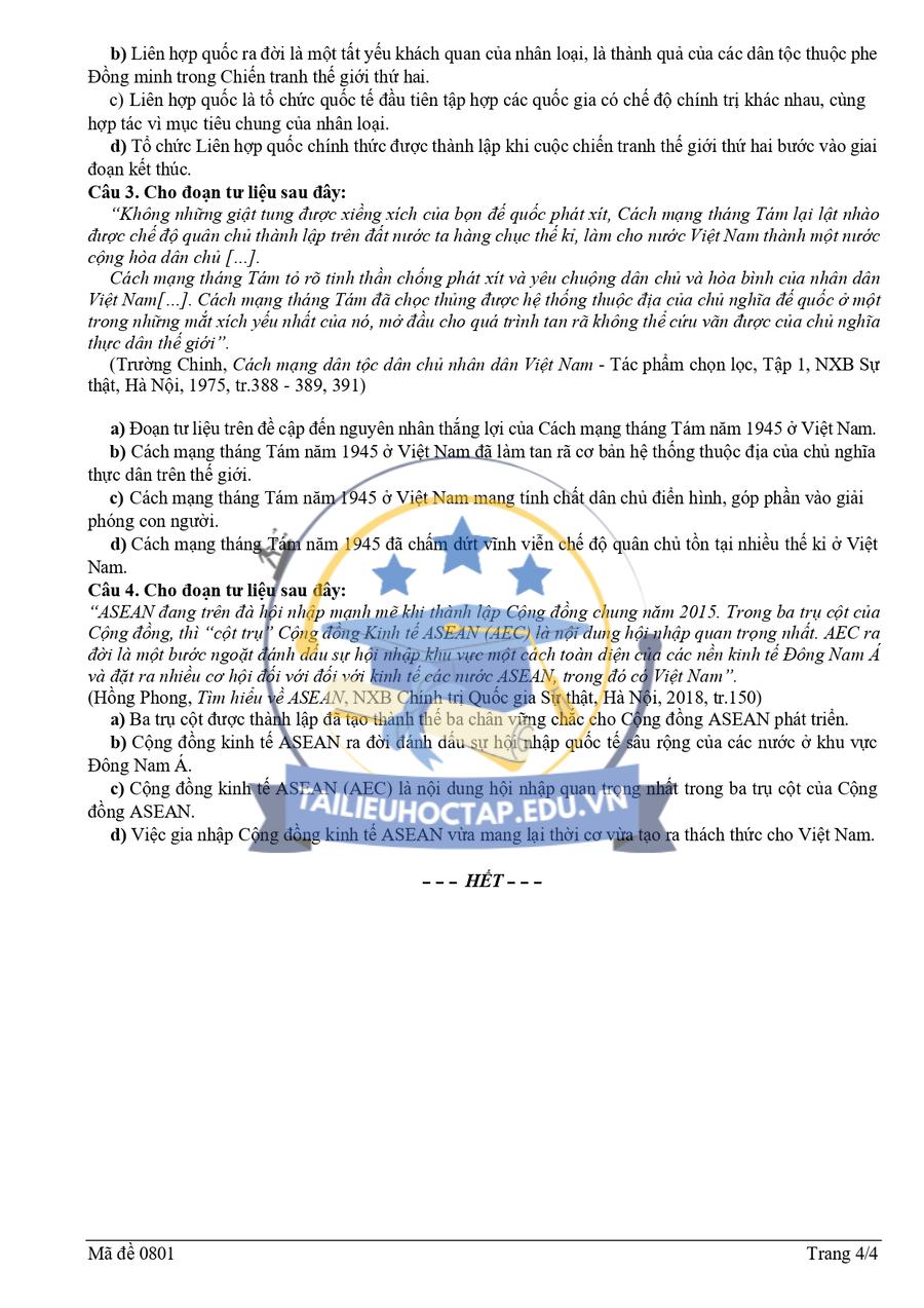 Đề thi KSCL môn lịch sử lớp 12 cụm THPT Bắc Ninh 2026 4