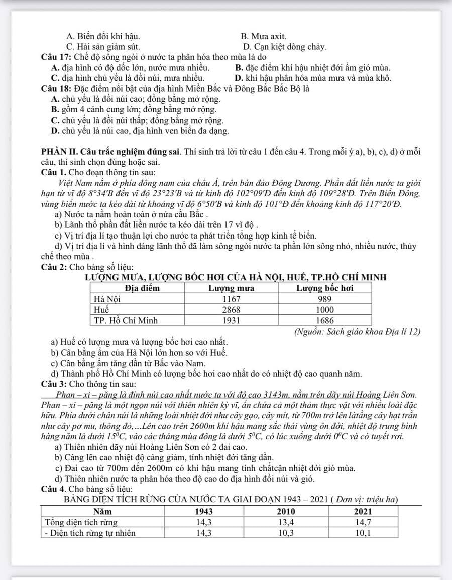 Đề thi địa lí lớp 12 giữa HK1 THPT Trần Phú 2025 2