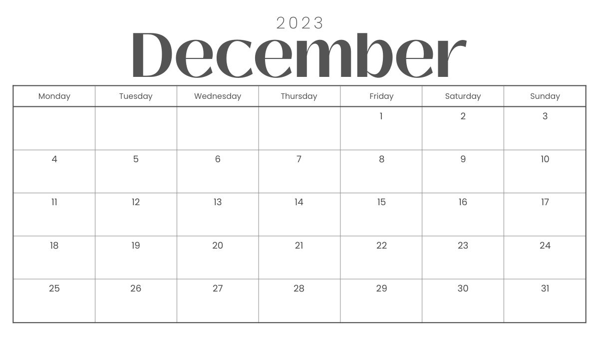 Tháng 12 Dương lịch có bao nhiêu ngày năm 2023